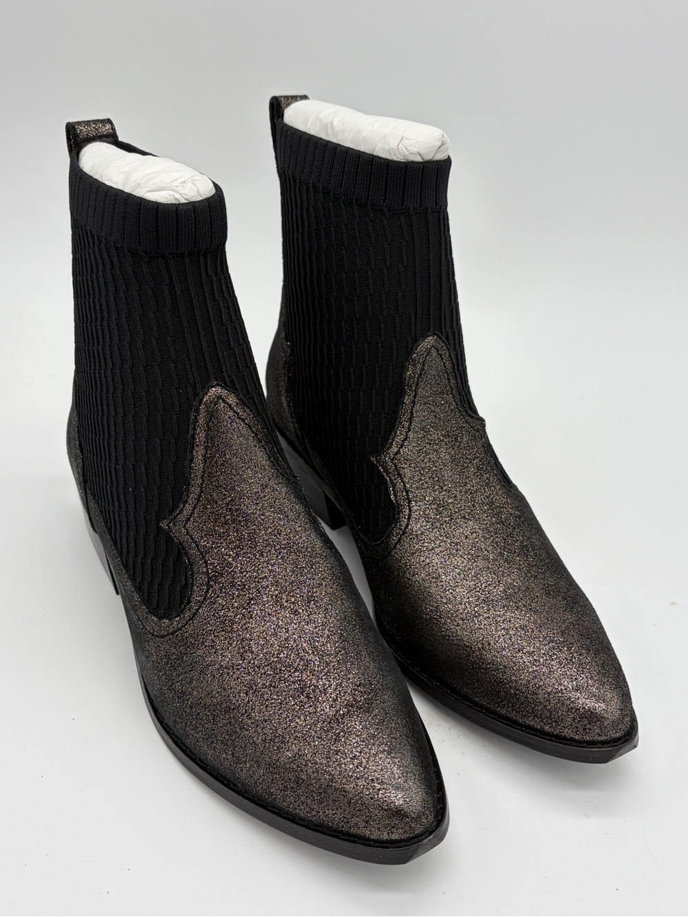 CECELIA NEW YORK Metallic Gunmetal Pointed Chelsea Sock Boots
